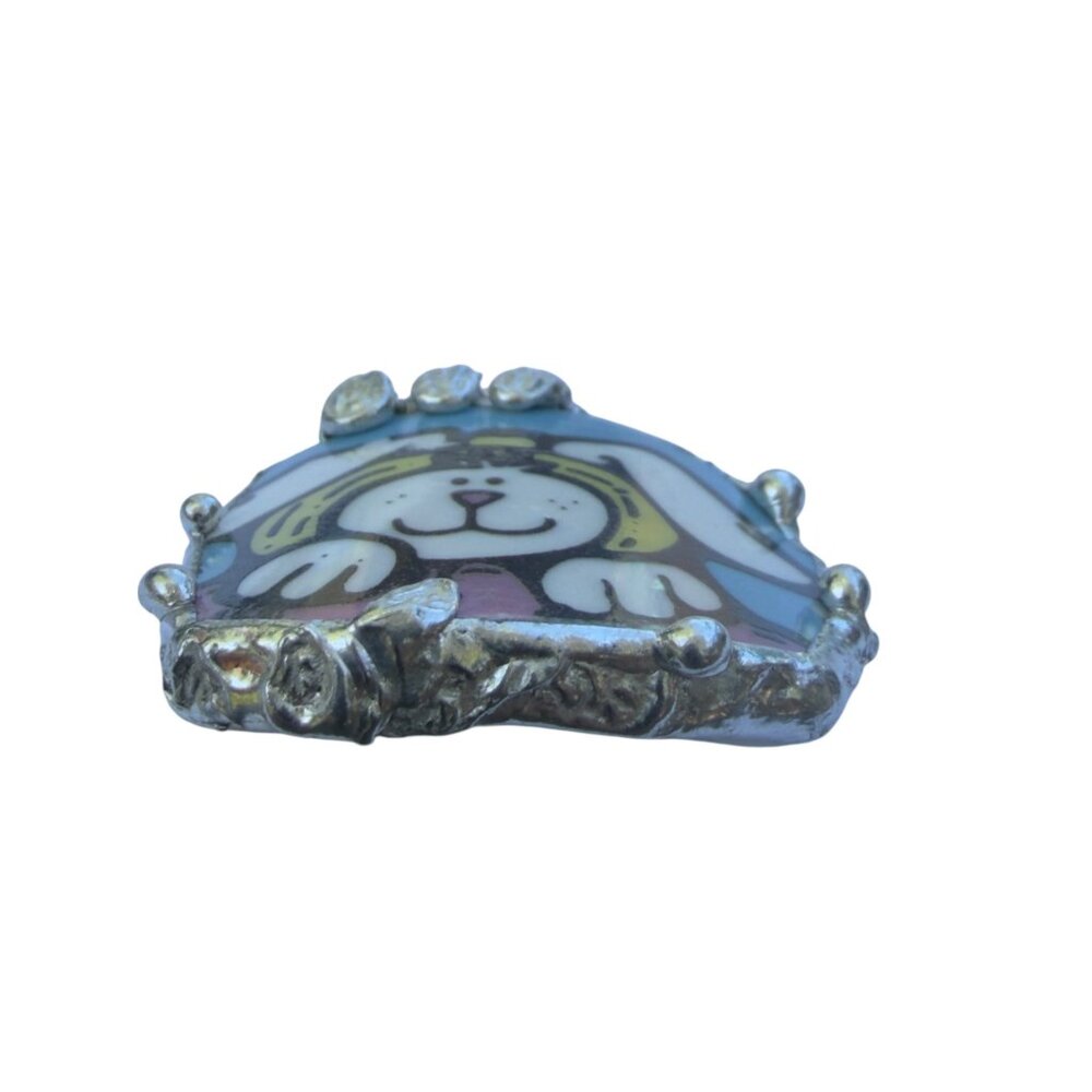 Royal Norfolk Easter Bunny Broken China Pendant - Silver Cabochon Necklace 1.5" - Picture 8 of 15